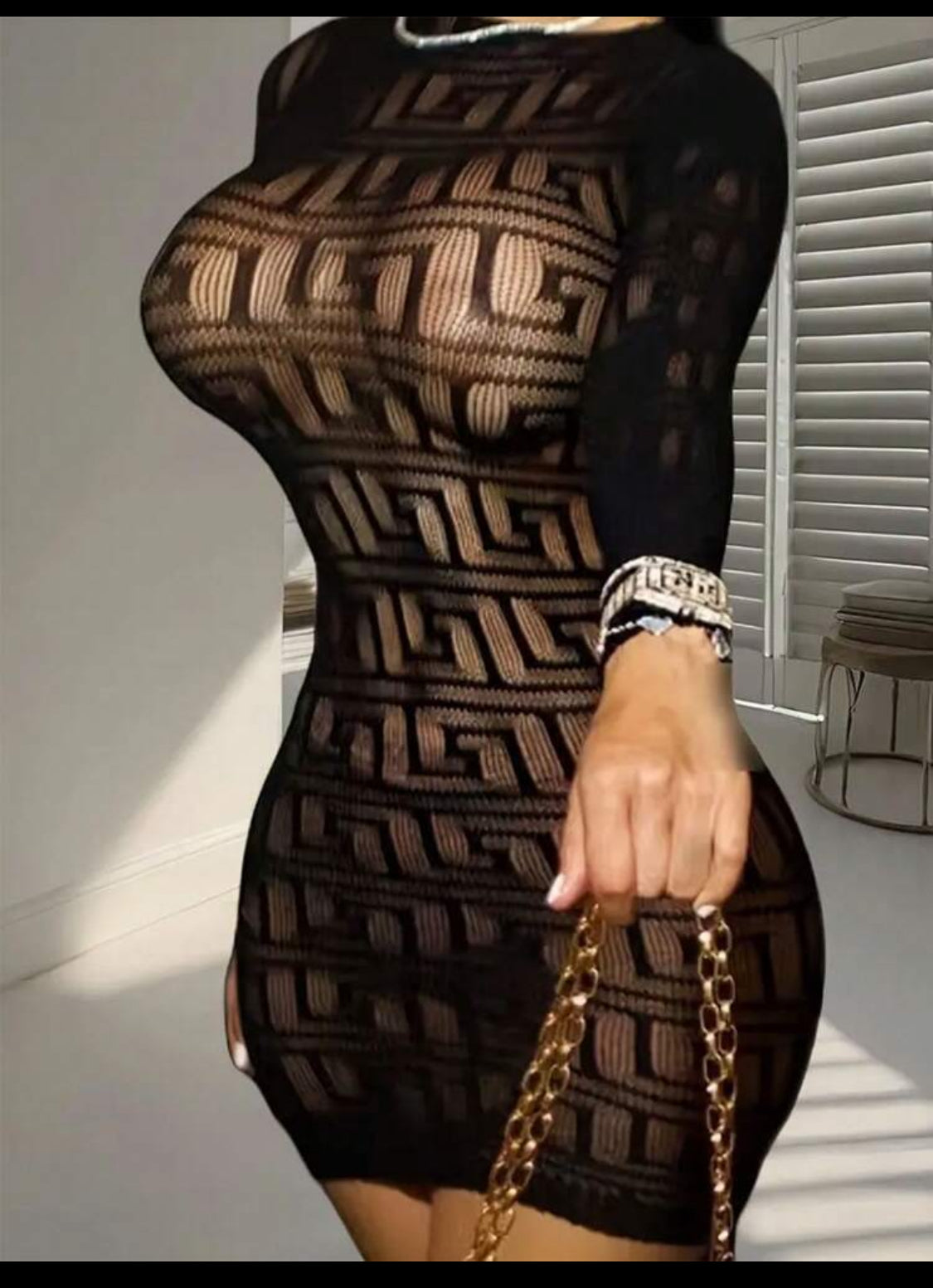 Midnight Allure Black Mesh Dress