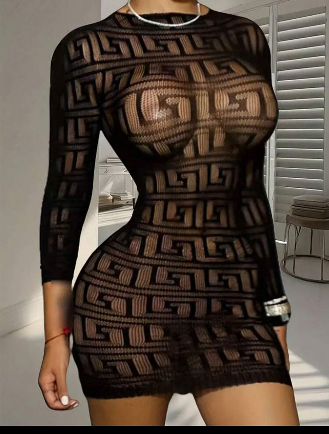 Midnight Allure Black Mesh Dress